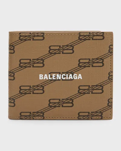 Balenciaga Men's Signature Square Folded Wallet Bb Monogram Coated Canvas In 2762 Beige Brown