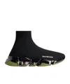 Balenciaga Men's Speed 2.0 Full Clear Sole Recycled Knit Sneaker In Black/khaki In Black