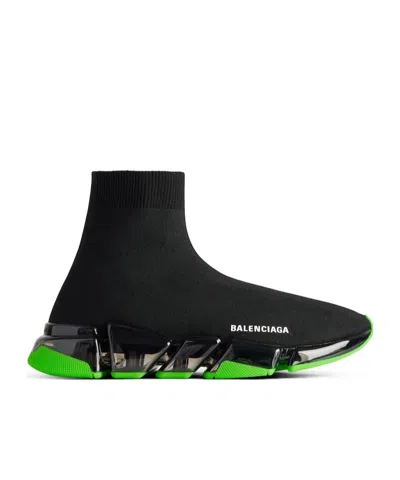 Balenciaga Men's Speed 2.0 Full Clear Sole Recycled Knit Sneaker In Black/neon Green