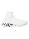 Balenciaga Men's Speed 2.0 Graffiti Recycled Knit Sneakers In White