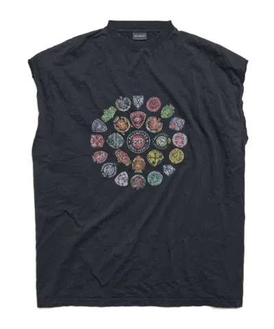 Balenciaga Men's Spiral Crest Sleeveless T-shirt In Faded Black