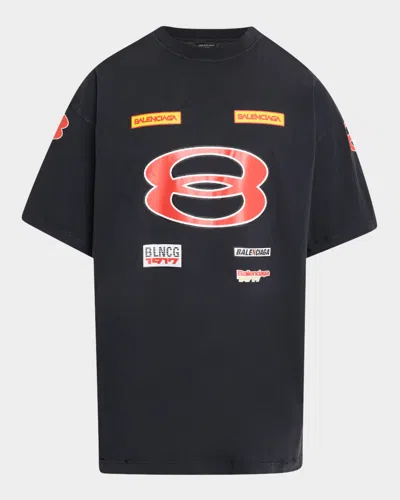 Balenciaga Men's Sponsor Logos Oversized Graphic T-shirt In Blue