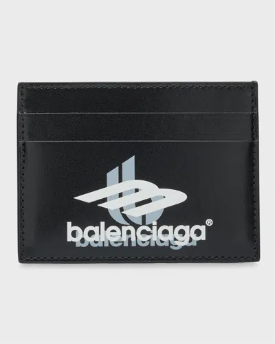 BALENCIAGA MEN'S SPORT LOGO LEATHER CARD HOLDER