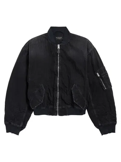 Balenciaga Men's Standard Denim Bomber Jacket In Black