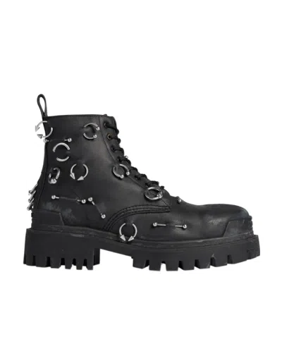 Balenciaga Men's Strike 20mm Boot With Piercings In Black In Animal Print