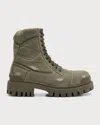 Balenciaga Mens Khaki Combat Strike Faded-wash Canvas Ankle Boots In 3300 Kaki
