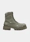 Balenciaga Mens Khaki Combat Strike Faded-wash Canvas Ankle Boots In Khaki