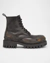 Balenciaga Men's Strike Used-effect Calfskin Combat Boots In 1020 Black/brown