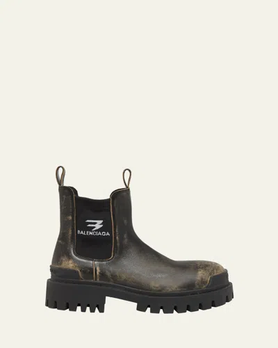 BALENCIAGA MEN'S STRIKE WORN-OUT LEATHER CHELSEA BOOTS
