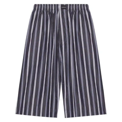 Balenciaga Men's Striped Knee-length Pajama Shorts In Black/grey