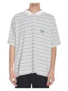 Balenciaga White Polo Shirt With Logo Embroidery On The Front And All-over Striped Motif In Cotton M In Multi