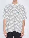Balenciaga White Polo Shirt With Logo Embroidery On The Front And All-over Striped Motif In Cotton M In Multi