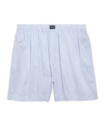 Balenciaga Men's Stripes Boxer Swim Shorts In Blue/white