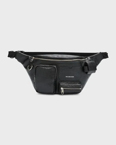Balenciaga Men's Superbusy Leather Belt Bag In Black
