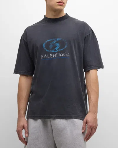 Balenciaga Men's Surfer Thin Jersey T-shirt In 1412 Faded Black/blue