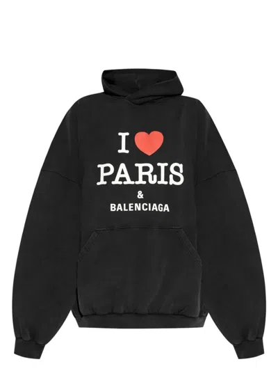 BALENCIAGA MEN'S SWEATSHIRT I LOVE PARIS & BLACK | SIZE MEDIUM | 803265TRVM6