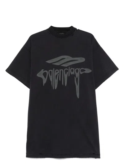 BALENCIAGA MEN'S T-SHIRT OVER 3B LIQUIFIED WASHED