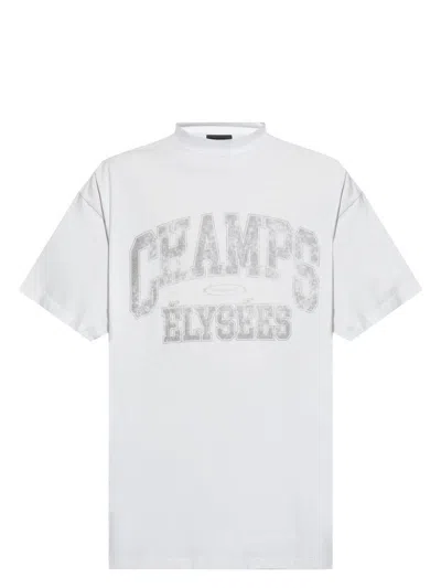 BALENCIAGA MEN'S T-SHIRT OVER CHAMPS-ELYSÃ©ES WHITE | SIZE 2 | 787349TRVN1