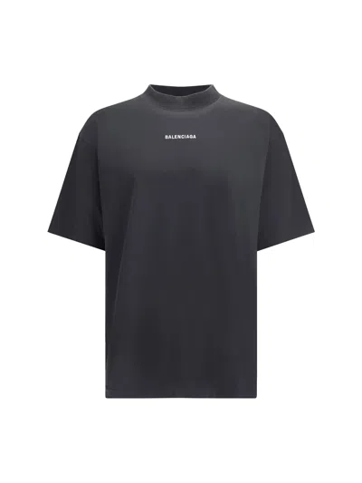 Balenciaga Men T-shirt With Logo Printed On The Front And Back In Black