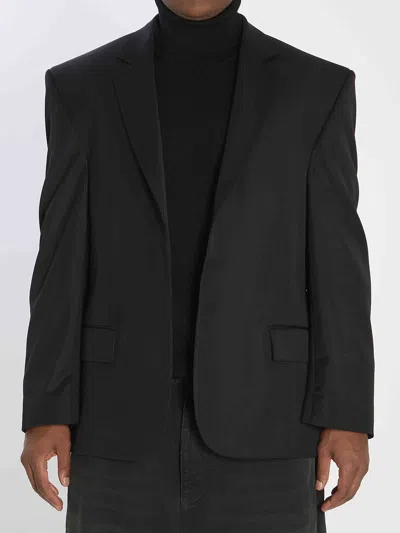 Balenciaga Men Tailored Jacket In Twill And Jersey In Black