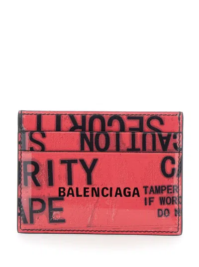 BALENCIAGA BALENCIAGA MEN RED CARD HOLDER WITH MAXI LETTERING IN LEATHER MAN