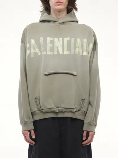 BALENCIAGA MEN'S TAPE TYPE RIPPED POCKET HOODIE