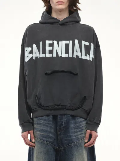 BALENCIAGA MEN'S TAPE TYPE RIPPED POCKET HOODIE