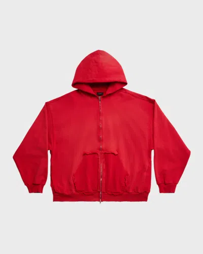 Balenciaga Men's Tape Type Ripped Pocket Zip Up Hoodie Large Fit
