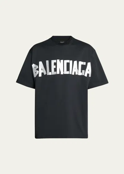 BALENCIAGA MEN'S TAPED-LOGO DISTRESSED T-SHIRT