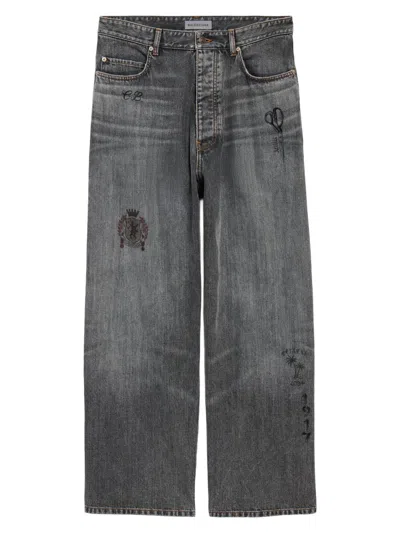 Balenciaga Embroidered Whiskered Jeans In Gray