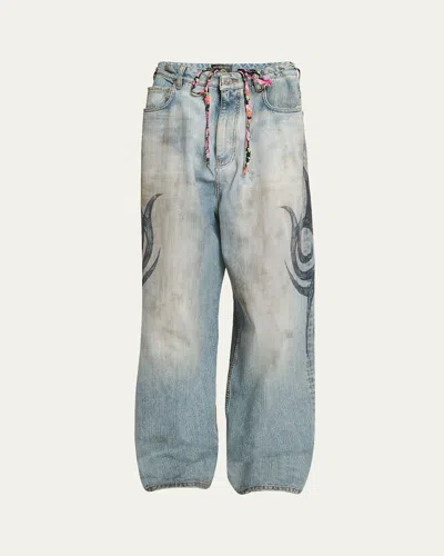 Balenciaga Men's Tattoo Baggy Jeans In Gris Chine