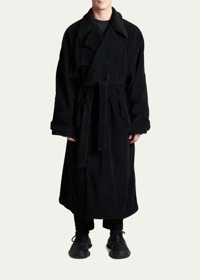 Balenciaga Men's Terry Toweling Trench Coat In Black
