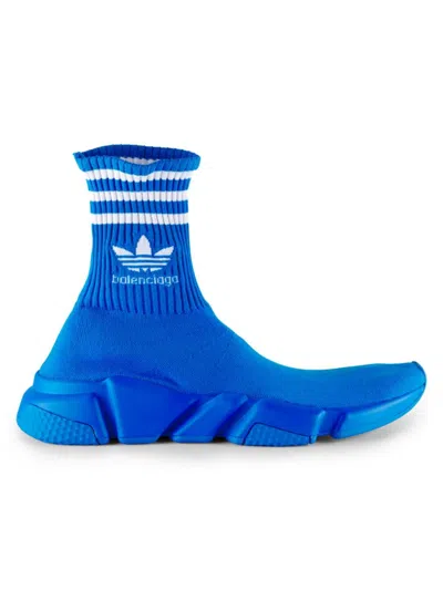 Balenciaga Men's Textile Logo Sock Sneakers In Blue