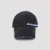 Balenciaga Tilted Typo Cap In Cotton Drill In Black