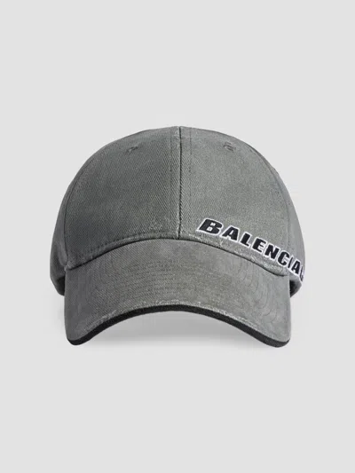 Balenciaga Tilted Typo Distressed Cotton Twill Baseball Cap In Gray
