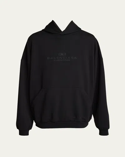 Balenciaga Men's Tonal Archetype Oversized Terry Hoodie In Black