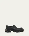 Balenciaga Black Leather Tractor Loafers Men In Black