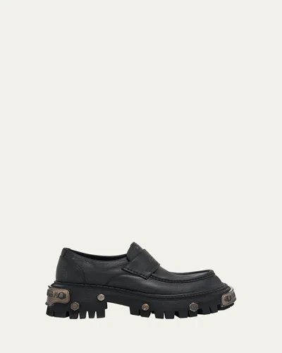 BALENCIAGA MEN'S TRACTOR LEATHER CHUNKY LOAFERS