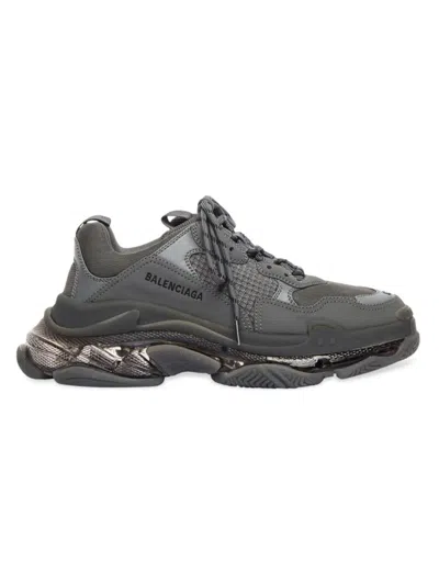 Balenciaga Men's Triple S Clear Sole Sneakers In Gray