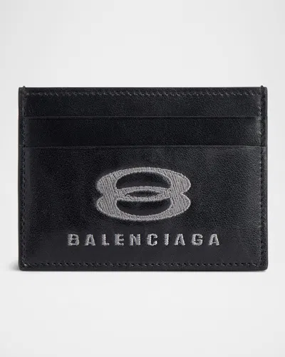 Balenciaga Men's Unity Leather Card Holder In 1000 Black