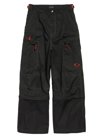 Balenciaga Wide-leg Convertible Logo-embroidered Twill Cargo Trousers In Black