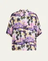 Balenciaga Men's Viscose Hawaiian Camp Shirt In Blue