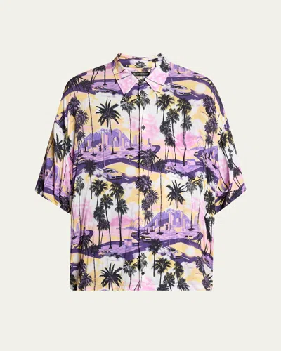 Balenciaga Men's Viscose Hawaiian Camp Shirt In Blue