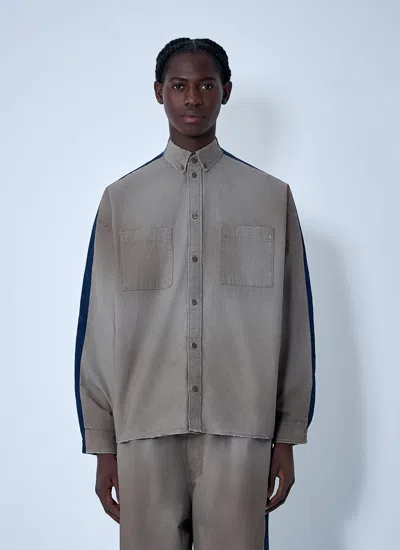Balenciaga Men Washed Cotton Track Shirt In Gray