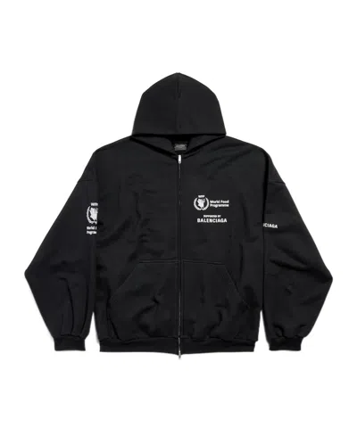 Balenciaga Men's Wfp Outerwear Zip-up Hoodie In Black/white