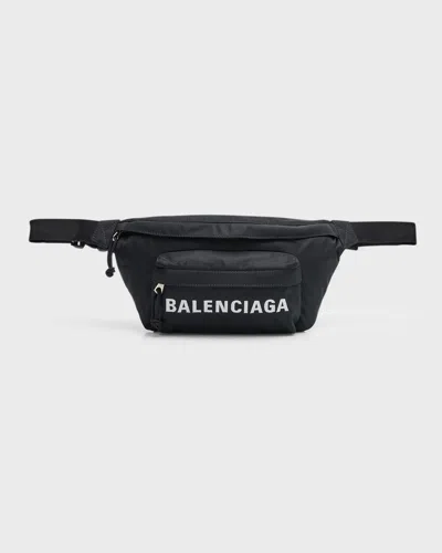 Balenciaga Men's Wheel Nylon Logo Belt Bag In Burgundy