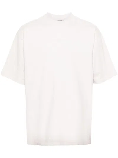 BALENCIAGA MEN'S WHITE COTTON JERSEY TEXTURE RIBBED CREW NECK T-SHIRT
