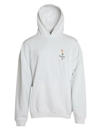 Pre-owned Balenciaga Men White Sweatshirt Cotton Logo Long Sleeve Hooded Pullover Sweater