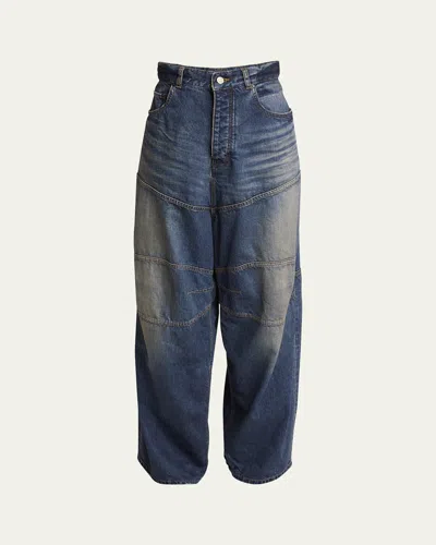 Balenciaga Men's Wide-leg Paneled Jeans In Blue