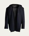 Balenciaga Men's Wool Oversized Hooded Short Coat In Blue
